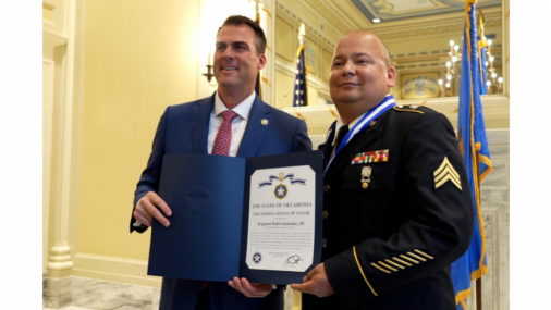 Governor Stitt Presents State Awards for Heroism. The Oklahoma Medal of Valor and Oklahoma Purple Heart Awards