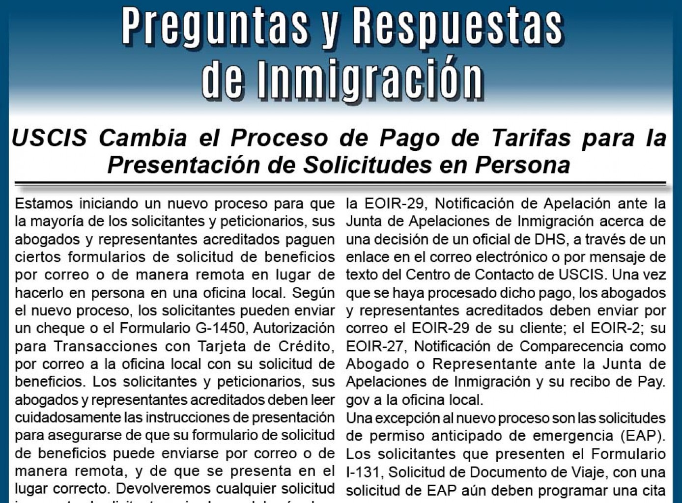 Preguntas y Respuestas  de Inmigración