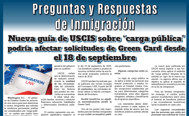 Nueva guía de USCIS sobre “carga pública” podría afectar solicitudes de Green Card desde el 18 de septiembre