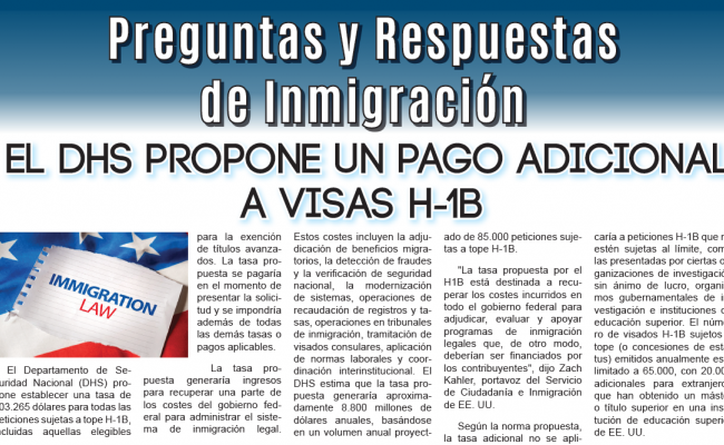 El DHS propone un pago adicional a visas H-1B