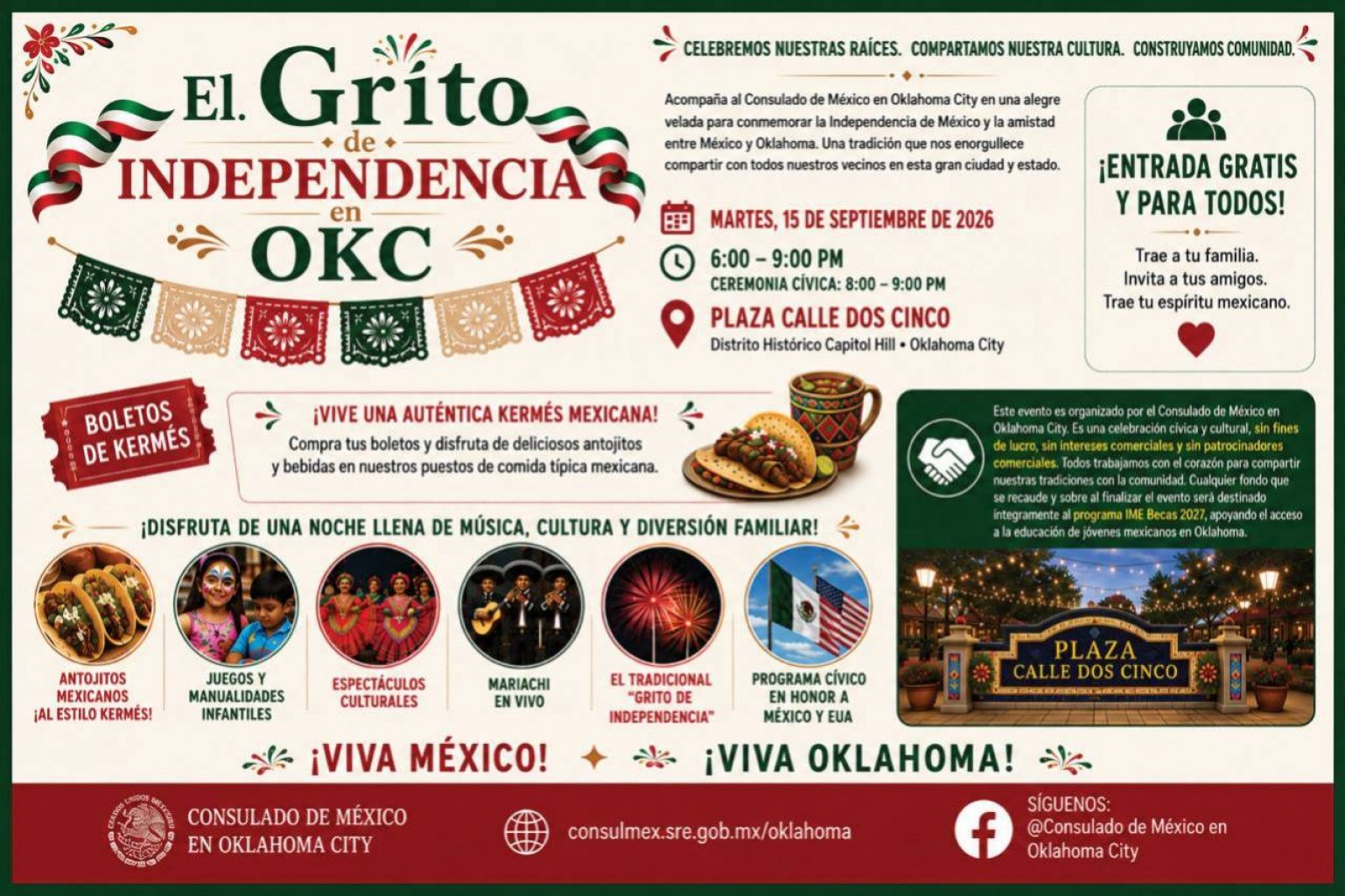 CONSULADO DE MÉXICO EN OKLAHOMA ANUNCIA Celebración “EL GRITO” EN PLAZA CALLE DOS CINCO