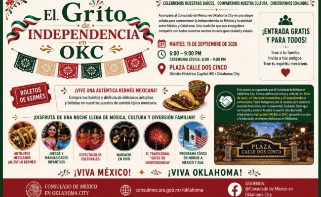 CONSULADO DE MÉXICO EN OKLAHOMA ANUNCIA Celebración “EL GRITO” EN PLAZA CALLE DOS CINCO
